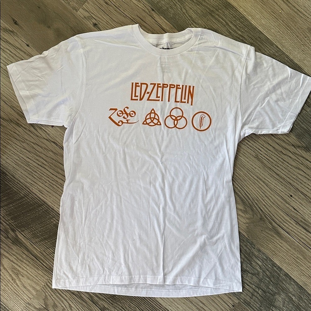 Led Zeppelin White Graphic orange letter short sleeve T-Shirt size large